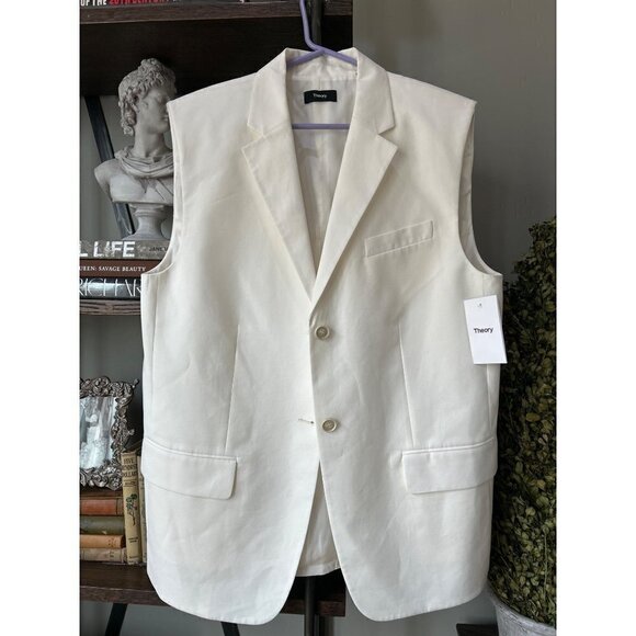 Theory Boxy Oversized Shoulder Pad Vest Ivory Womens Size Large - Picture 4 of 9